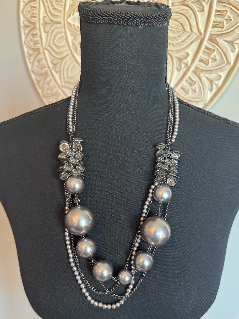 Elegant Multi-Strand Silver Pearl Statement Necklace
